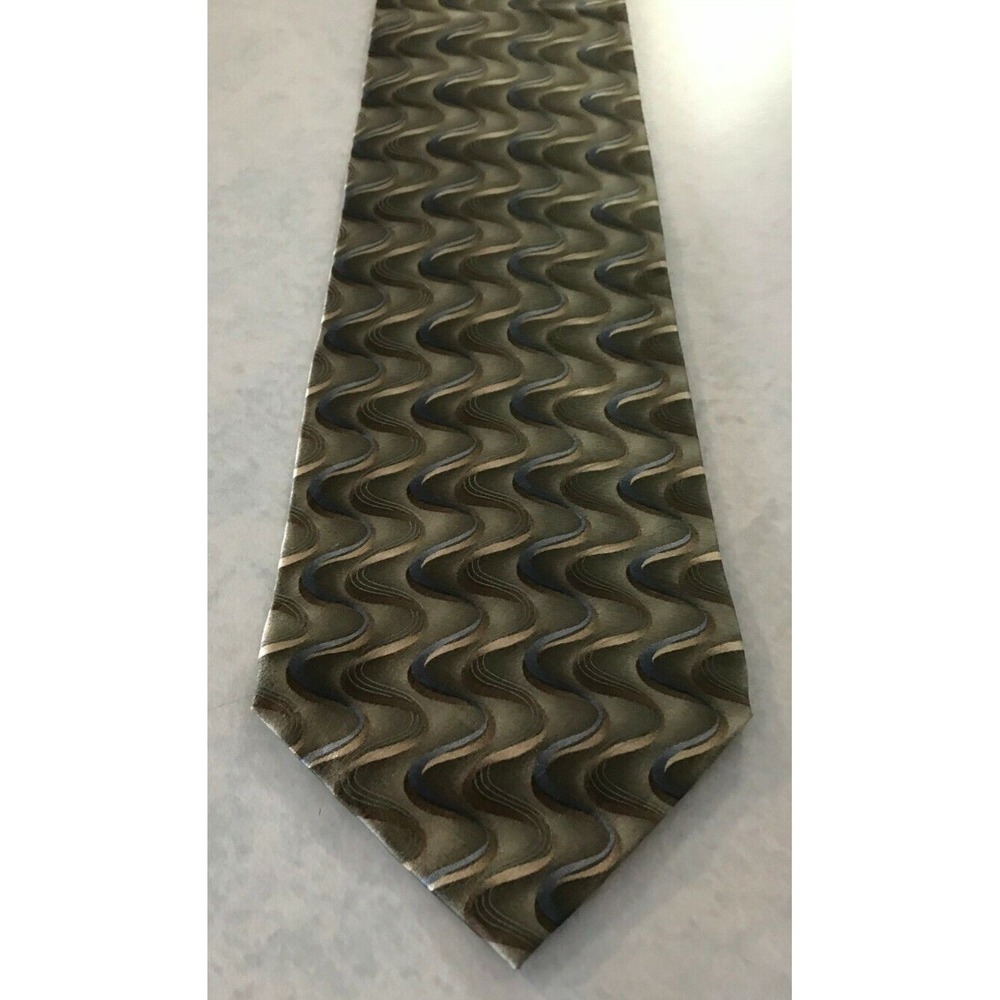 Dockers Men's Tie Necktie Silk Fabric Protector Abstract Green Gray Gold Swirl